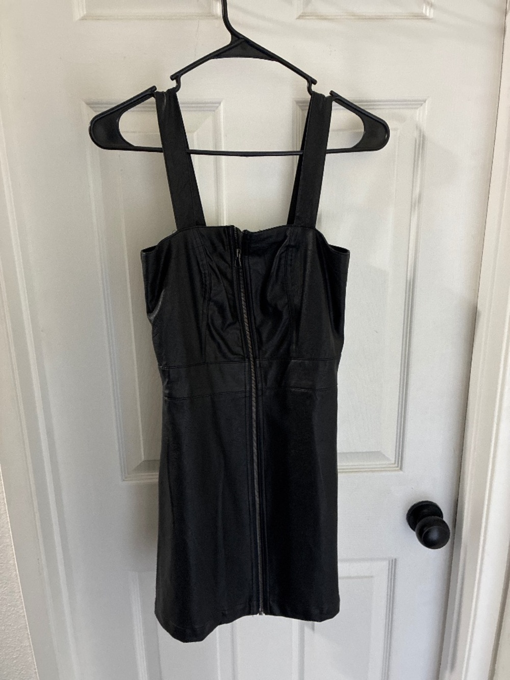 Black leather (faux) short dress